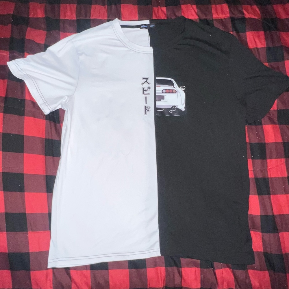 Half White half Black Car T-shirt